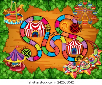 Illustration of a boardgame with carnival background