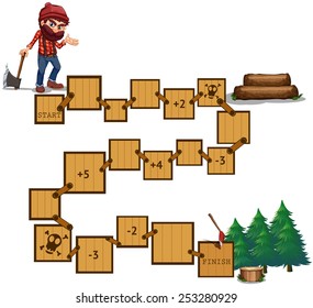 Illustration of boardgame with a lumber and forest