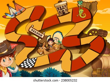 Illustration of a boardgame with western background