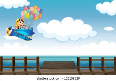 Illustration of a boastful monkey flying on a plane