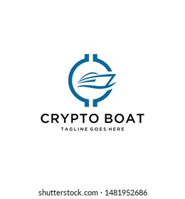 illustration of a boat in an abstract crypto currency online payment instrument logo design