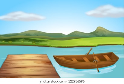 Illustration of a boat and a landing stage on a river