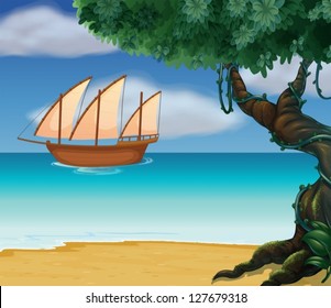 Illustration of a boat near the beach