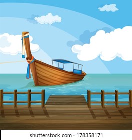 Illustration of a boat near the seaport