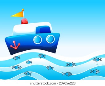 Illustration of a boat in the ocean