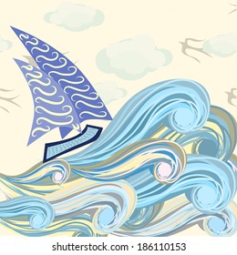 Illustration of boat on the waves