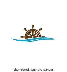 Illustration boat steering wheel with sea graphic logo vintage design