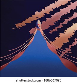 Illustration Boat Top view with wave ocean