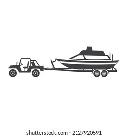 illustration of boat trailers and car, vector art.