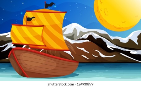 Illustration of a boat with two flags