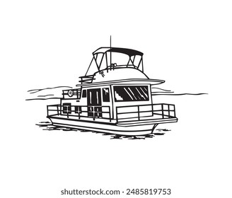 illustration boat vector line art black and white