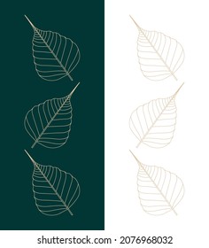 Illustration of bodhi leaves. Green and gold bodhi leaves wall art design for wall and interior photo.