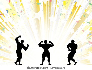 illustration of body builder  muscle men and golden effect line