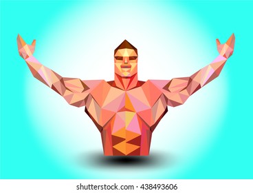 illustration body builder triangle on blue background