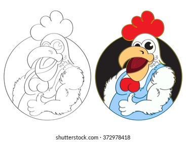 Illustration bodybuilder cock. Rooster depicted in T-shirts and thumb up.