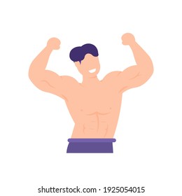 illustration of a bodybuilder, muscular man, sports athlete. illustration of a man showing his muscles. strong man. flat style. vector design