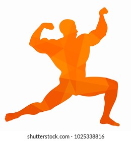 illustration of bodybuilder. orange triangles drawing on a white background