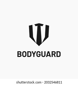 Illustration Bodyguard Combination Of Shield With Suit And Tie, For Guard Squad, Security, Agent, Man Job Profession Logo Design