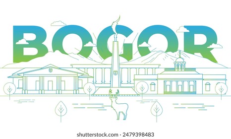 Illustration of Bogor City Landscape. Line art vector illustration. Bogor, West Java, Indonesia.