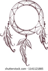 Illustration of a Boho Dream Catcher with Beads and Feathers