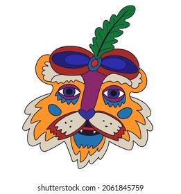 illustration boho head décor tiger. Symbol of year 2022