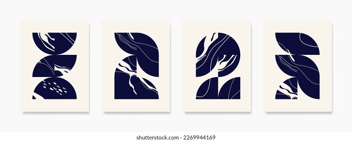 Illustration of boho vector design with blue marble texture on beige background. Creative Stone ceramic art wall interiors backdrop design, perfect for poster, banner, hanging, related about decoratio