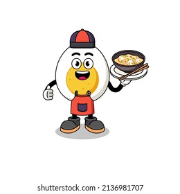 Ilustración del huevo hervido como chef asiático, diseño de carácter