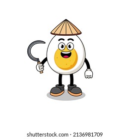 Illustration of boiled egg as an asian farmer , character design