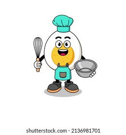 Illustration of boiled egg as a bakery chef , character design