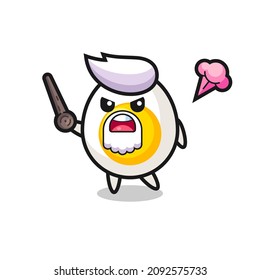 illustration of boiled egg cartoon sitting on the half moon , cute style design for t shirt, sticker, logo element
