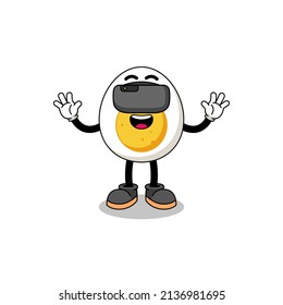 Illustration of boiled egg with a vr headset , character design
