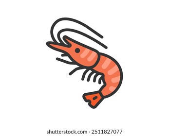 Illustration of boiled shrimp icon (line drawing color).