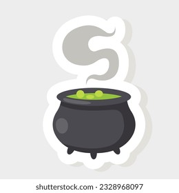 illustration boiling cauldron with magic potion sticker icon