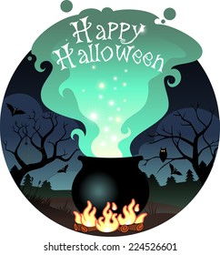 Illustration of Boiling Halloween cauldron