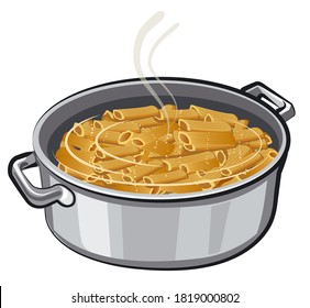 illustration of the boiling pasta in the pan