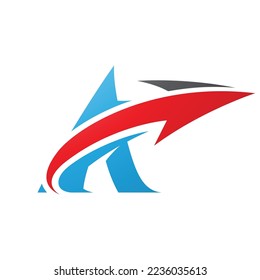 Illustration of Bold Curvy Blue Letter A with a Red Arrow isolated on a White Background