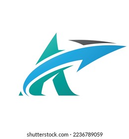 Illustration of Bold Curvy Green Letter A with a Blue Arrow isolated on a White Background