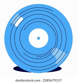 Illustration of a Bold Electric Blue Vinyl Record – Isolated on white, ideal for music blogs, retro aesthetics, or minimalist design.