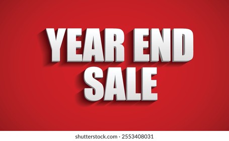 An illustration of bold and eye-catching year-end sale banner featuring large white 3D text on a vibrant red background. Perfect for advertising discounts, promotions, and special offers for the end