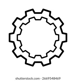 Illustration of a bold, simple gear icon, representing engineering and mechanical design in a minimalist style.