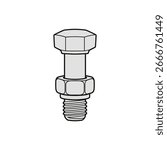 Illustration of a bolt with a nut, showing the threads and hexagonal shape.