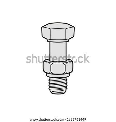 Illustration of a bolt with a nut, showing the threads and hexagonal shape.