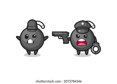 illustration of bomb robber with hands up pose caught by police , cute style design for t shirt, sticker, logo element