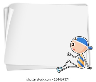 Illustration of a bondpaper with a sketch of a boy sitting down on a white background