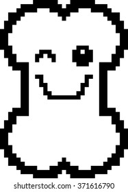 An illustration of a bone winking in an 8-bit cartoon style.