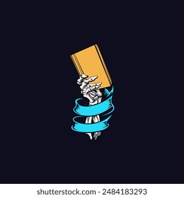 Illustration of bones holding a book, animated vector, flat icon, drawing