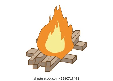 Illustration of a bonfire with firewood assembled in "parallel type."