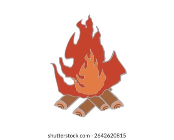 Illustration of a bonfire made using camping firewood