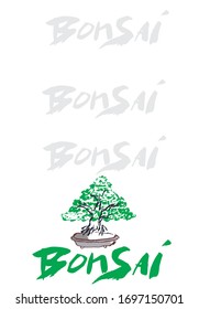 Illustration of 
Bonsai drawing with brush and ink. Miniature tree scale  Japan garden.