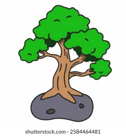 Illustration of a Bonsai Tree in Elegant Form Perfect for zen themes, nature designs, and decorative projects